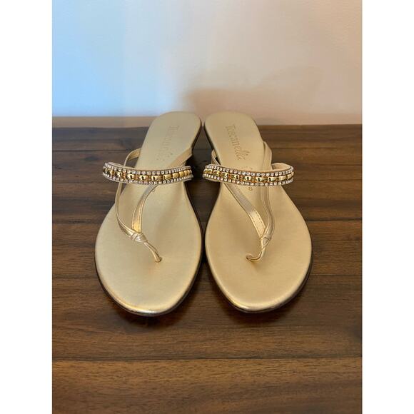 Gold Toscanella Sandals Size 8 Made in Italy - Picture 1 of 3